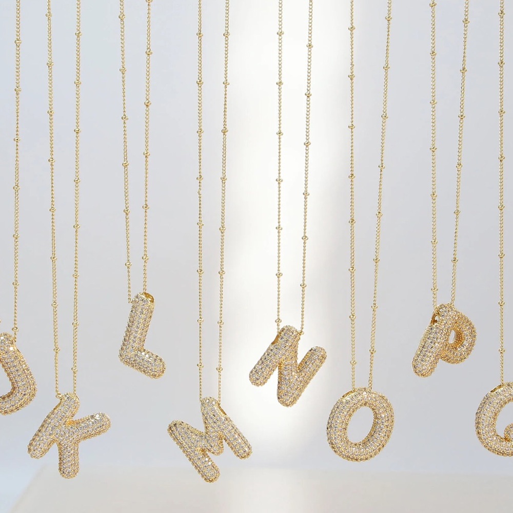 Letter G Initial Zircon Balloon Necklace - Picture 3 of 6
